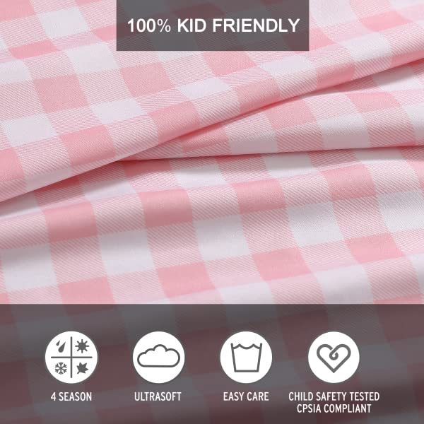 Twin XL Microfiber Sheet Set - Poppy Plaid Kids Bedding with Pillowcase