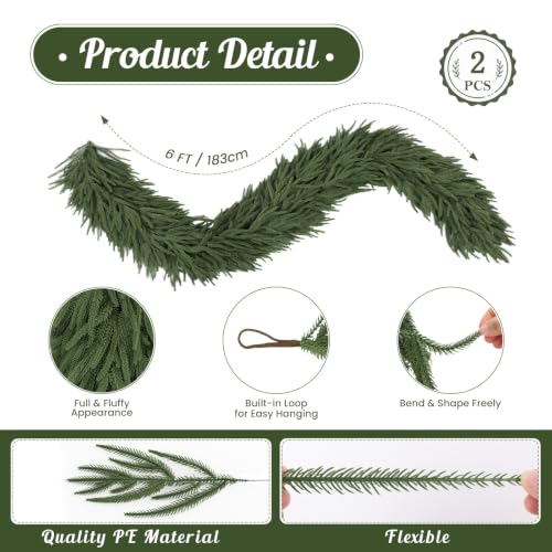 6FT Norfolk Pine Garland Set - 2 Pieces Real Touch Holiday Decor