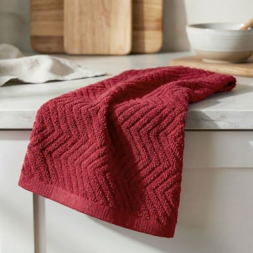 100% Cotton Kitchen Towels - Absorbent Dishcloth Set, 15x25 Inch, Red, 4-Pack