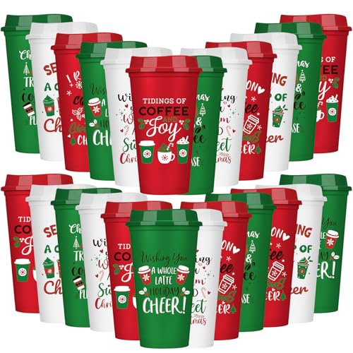 SiliFine 24-Pack 16oz Christmas Coffee Cups with Lids – Plastic Tumblers