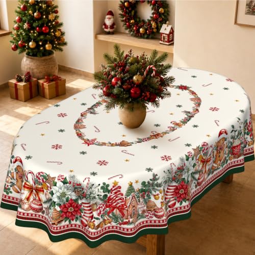 Gingerbread Candy Cane Oval Christmas Tablecloth 60x120 Inch (Gingerbread / 120" x 60")