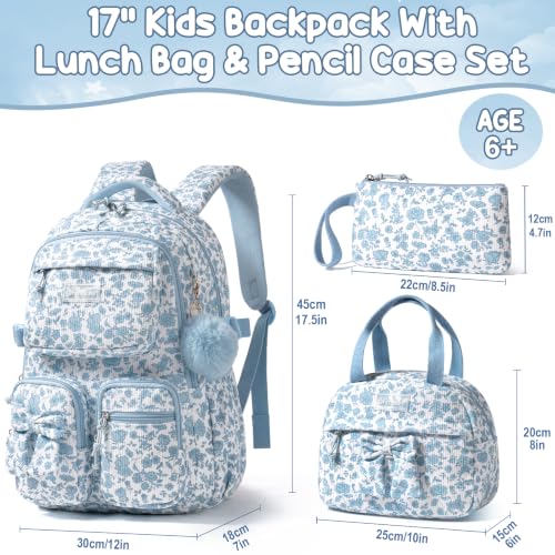3-Piece Corduroy School Backpack Set for Girls with Lunch Box & Pencil Case