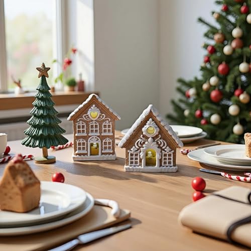 Lighted Gingerbread House Kit - 2-Piece Resin Miniature Christmas Decor