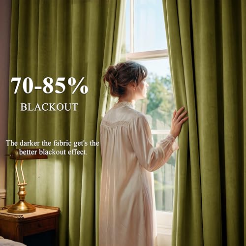 StangH Olive Green Velvet Drapes 52"W x 105"L (Pack of 2) - Living Room, 300 GSM Poshed Velvet