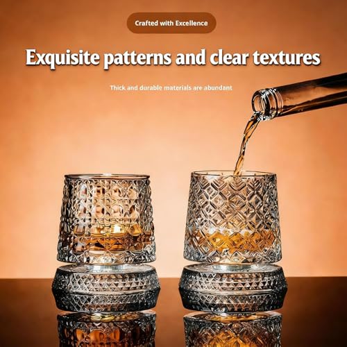 360° Rotating Whiskey Glass Lead-Free Crystal Bourbon Tumbler