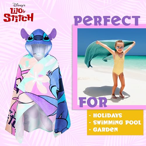 Disney Stitch Hooded Bath Towel for Kids & Teens Blue/Multi Stitch 6-14 Years