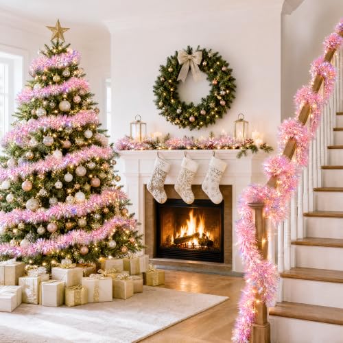 20ft Pink Metallic Tinsel Garland - Twisty Xmas Party Decor