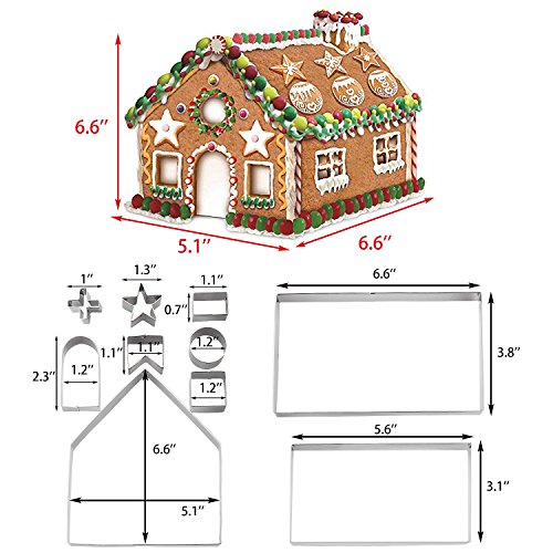 Gingerbread House Cookie Cutter Set - 3D 10-Piece Stainless Steel Kit