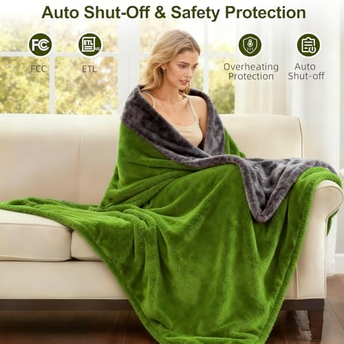 Electric Heated Throw Blanket, 50" x 60" Soft Flannel with 12 Heat Settings
