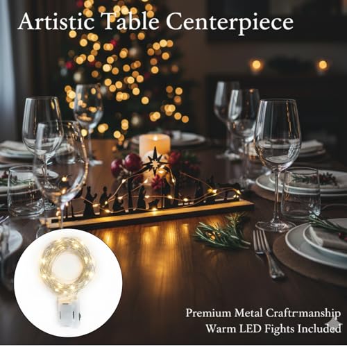 Nativity Scene Tabletop Decor, Metal Silhouette with Wooden Base