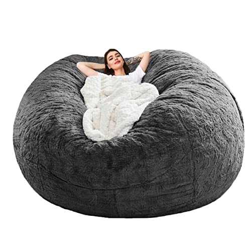 6FT Bean Bag Sofa Cover, Ultra Soft Flocked PV Fabric - Dark Gray