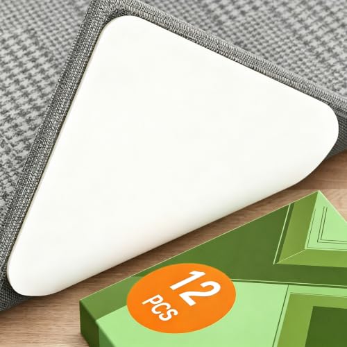 12 PCS Non-Slip Rug Tape Grippers for Hardwood Floors - Reusable Carpet Pads