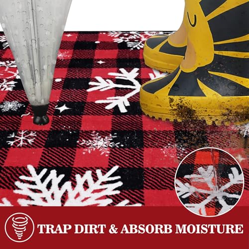 FRAMICS Christmas Area Rug 3x5 ft Red Snowflake Buffalo Plaid Non Slip Washable for Living Room, Bedroom, Kitchen