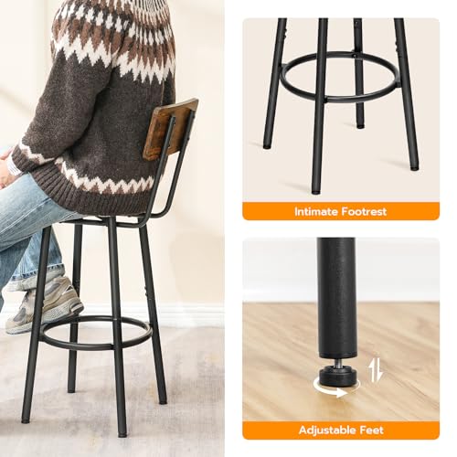 3-Piece Industrial Round Bar Table and Stools Set with Backrests