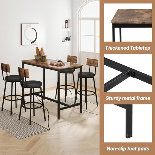 5-Piece Counter Height Dining Table Set with 4 Upholstered Stools