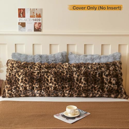 Leopard Print Body Pillow Cover 20x54 - Soft Faux Rabbit Fur