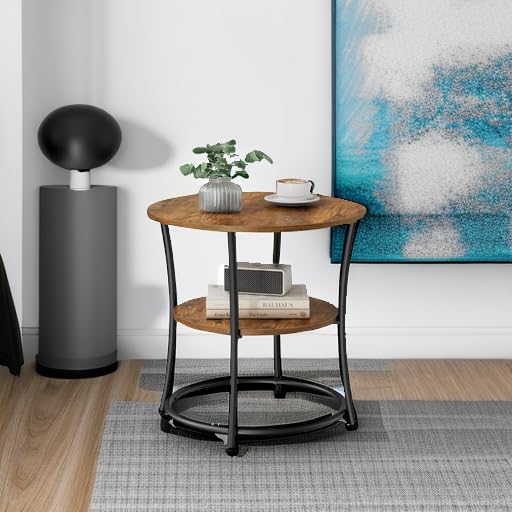 21.7-Inch Round Side Table - 2-Tier End Table & Nightstand with Steel Frame