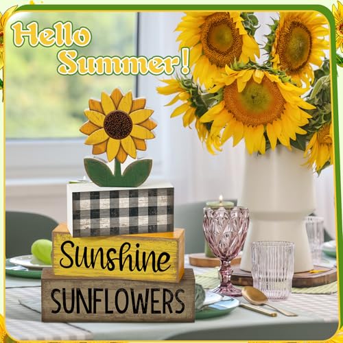 Sunflower Tiered Tray Decor Set - 4 Piece Wooden Sign & Faux Book Stack