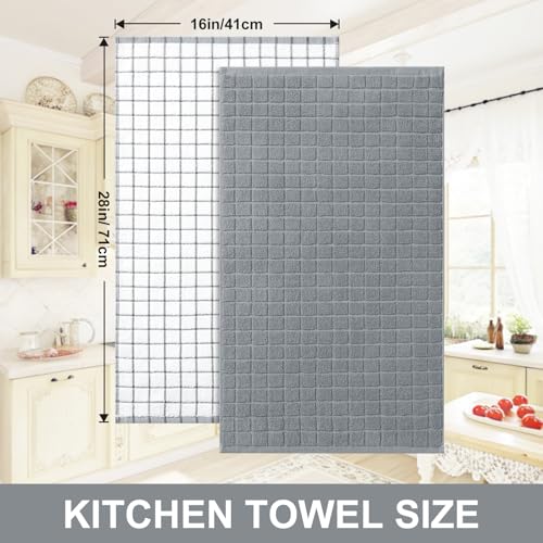 Premium Cotton Kitchen Towels, 16x28 Inch Absorbent Dish Towels, 6-Pack Grey