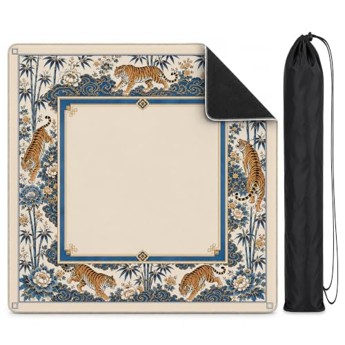 Chinoiserie Tiger Mahjong Mat 31.5" Square - Anti-Slip Noise-Reducing Cover