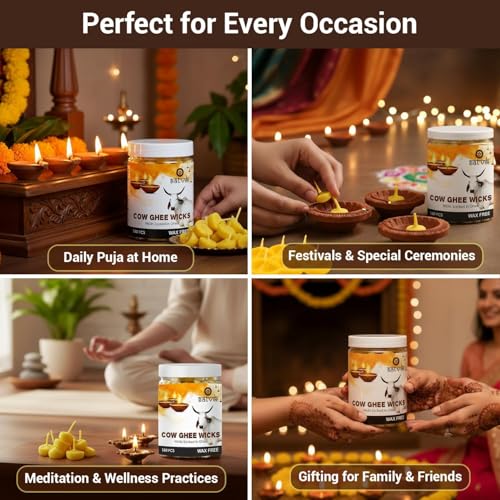 Pure Cow Ghee Wicks for Puja & Diwali - 150 Pack Readymade Diya Jyot
