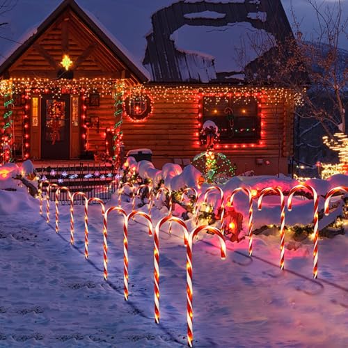 Bstge 10 Pack Solar Candy Cane Lights - Warm White Christmas Yard Decor, 21 Inch
