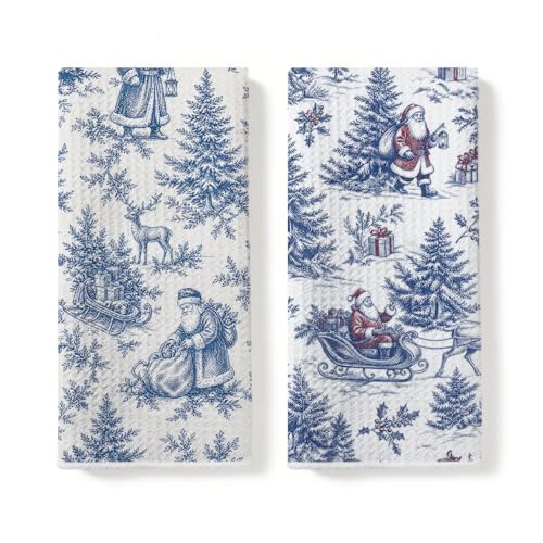 XFN 2 Pcs Christmas Santa Kitchen Towels - Chinoiserie Holiday Decor, Multi 0880