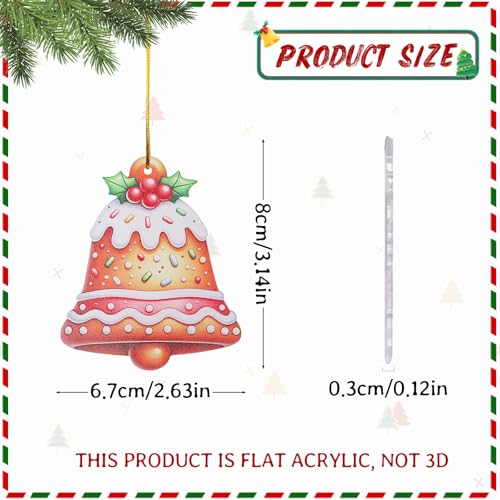 Style4 10Pcs Gingerbread Bell Acrylic Ornaments, 2D Flat Xmas Tree Decorations