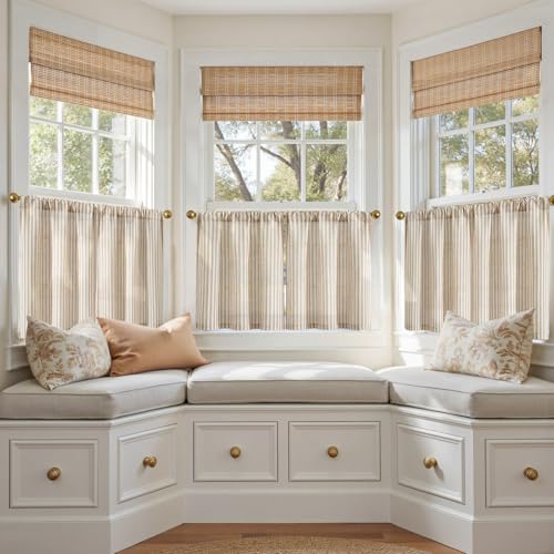 Striped Linen Kitchen Tier Curtains - 20 Inch Light Filtering Panels