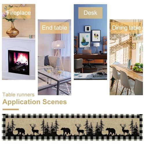 Bear Deer-1 13x70 Inch Rustic Buffalo Plaid Table Runner - TFOSO
