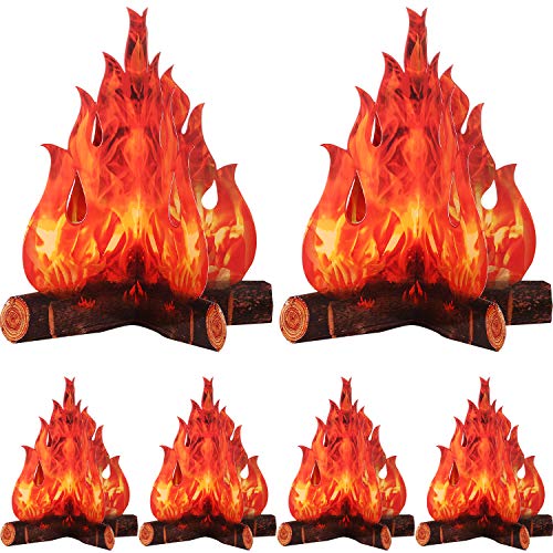 3D Cardboard Fake Campfire Decorations, 6-Piece Reusable Party Table Centerpiece