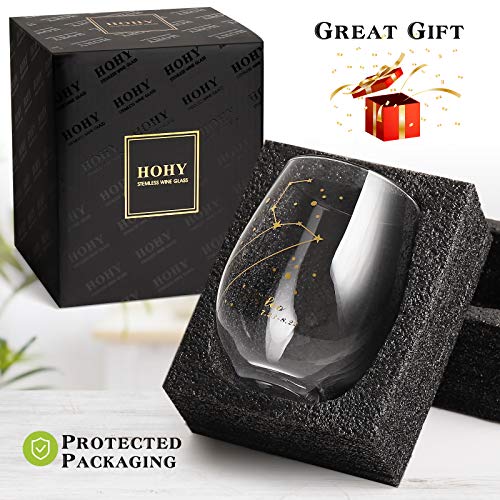 Leo Zodiac Wine Glass - Stemless Crystal Gift for Leo (July 23-Aug 22) Women