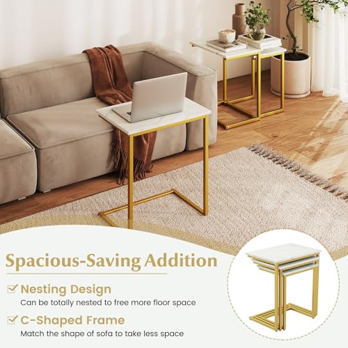 3-Piece Nesting Coffee Table Set, Stackable Square Metal Side Tables