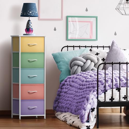 5-Drawer Fabric Dresser with Wood Top, Kids Bedroom Storage Organizer