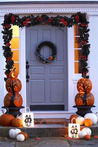 Artificial Black Maple & Red Rose Garland - 5.7ft Hanging Vine (2 Pack)