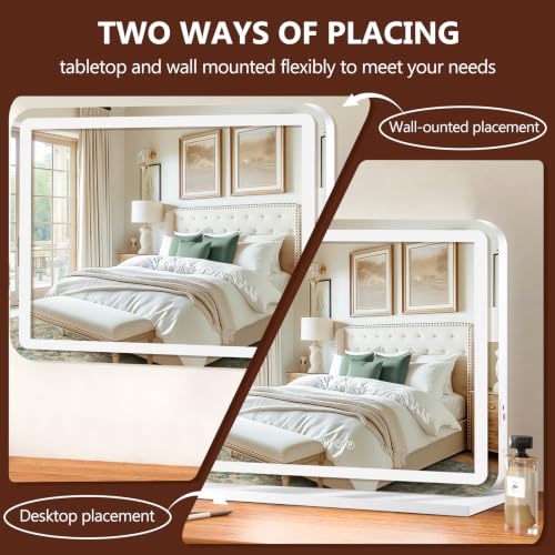 White 23x18 Inch LED Lighted Makeup Vanity Mirror with Dimmable Lights & Touch Control