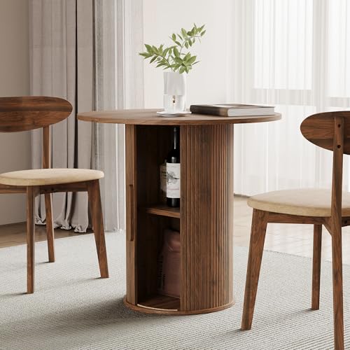 31.5-Inch Round Dining Table with Storage Shelf, Modern Farmhouse Kitchen Table