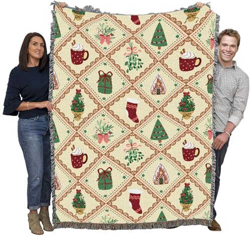 Christmas Quilt 72x54 Woven Cotton Holiday Throw Blanket - Made in USA