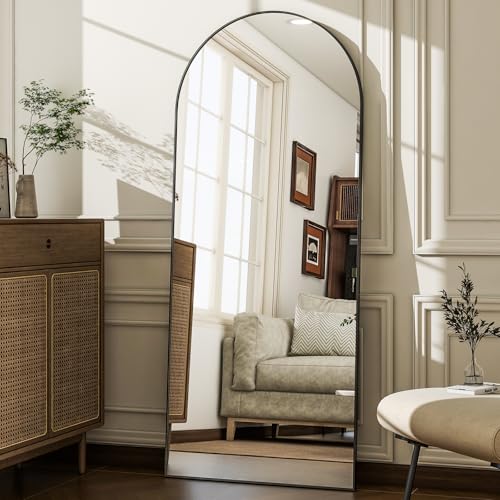 57" x 20" Arched Full Length Floor Mirror, Black Aluminum Alloy Frame