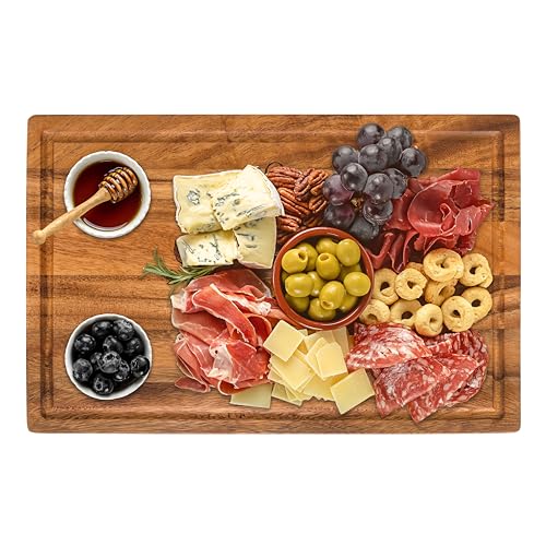 Large Walnut Wood Cutting Board - Heavy Duty, Juice Grooves, Laser Engraved, Serving Board, 17' x 11'