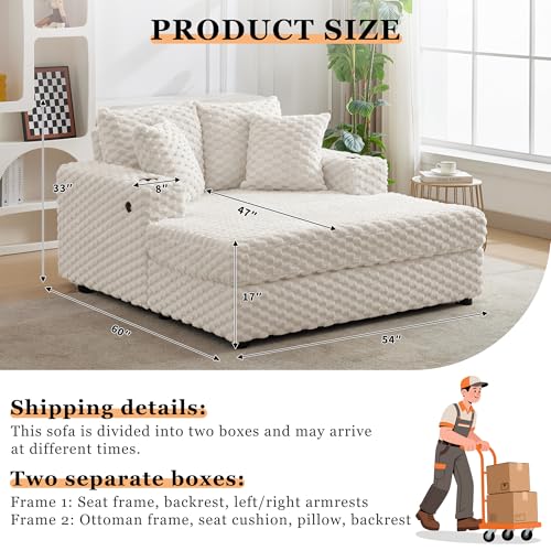 Oversized Corduroy Chaise Lounge with USB Charging and Cup Holders