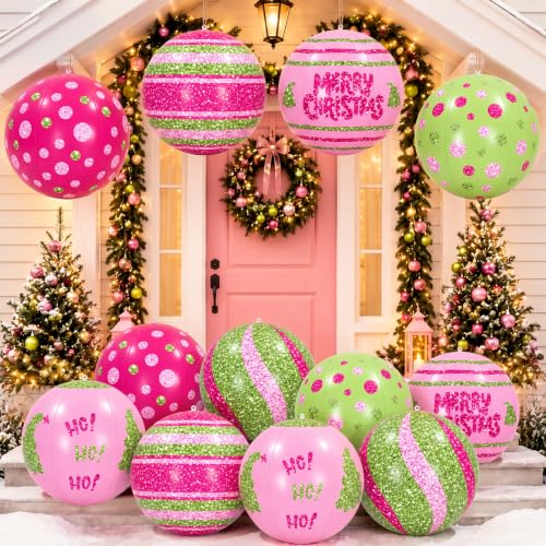Jetec 24 Inch 12 Pack Pink & Green Giant Christmas Inflatable Ornaments
