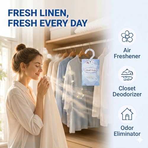 Fresh Linen Closet Air Freshener Sachets with Hanging Hook, 12-Pack