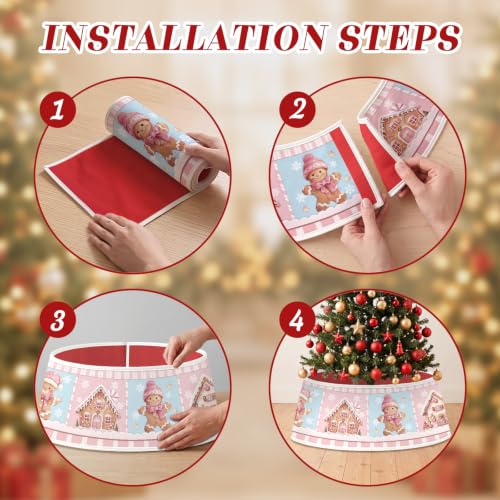 Pink Gingerbread Men Christmas Tree Collar, 22 Inch Holiday Tree Decor - REETOOK