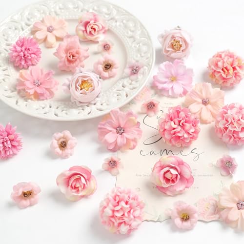 90 Mini Pink Artificial Flower Heads for Craft Decoration
