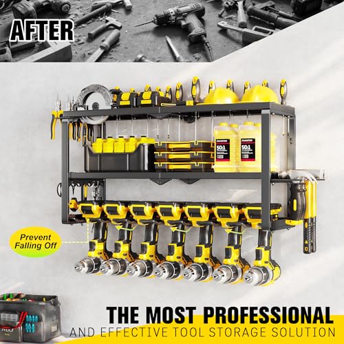 Heavy Duty 3-Tier Power Tool Organizer Wall Mount with 7 Drill Holders