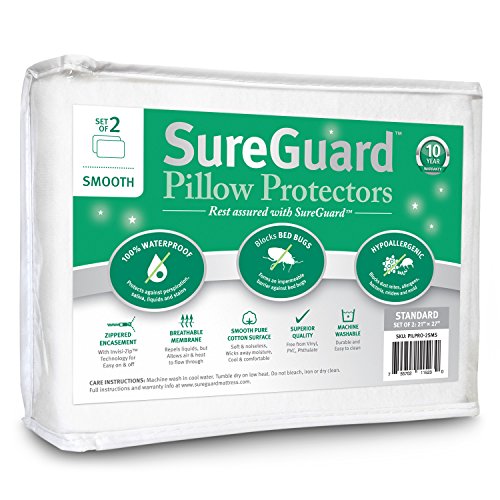 SureGuard Waterproof Pillow Protectors - Standard Size Cotton Covers (Set of 2)