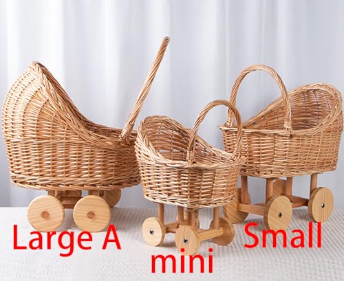 Woven Rattan Stroller Flower Basket - Vintage Wicker Table Centerpiece