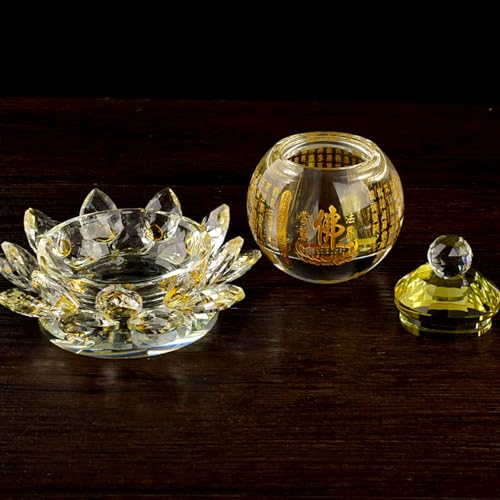 FENNYYAR Crystal Buddha Water Cup Lotus Ornament for Religious Offerings 12.5cm
