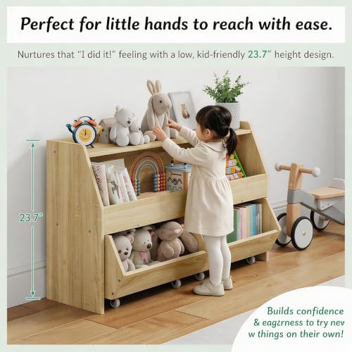 Kids Toy Storage Organizer with 2 Movable Drawers and Bookshelf